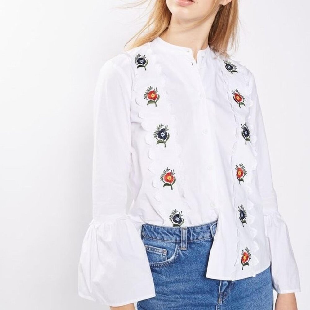 TOPSHOP embroidered ruffled blouse